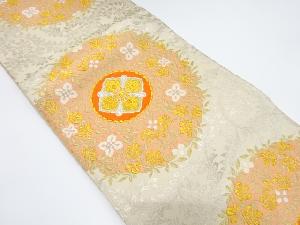 アンティーク　丸紋に草花・花唐草模様織り出し袋帯（材料）